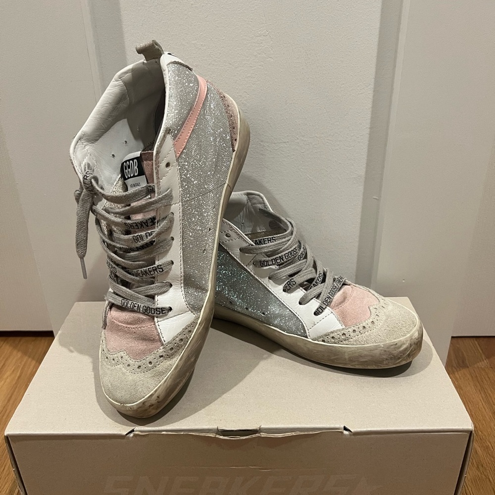 Golden Goose Silver and Pink High-Top Sneakers